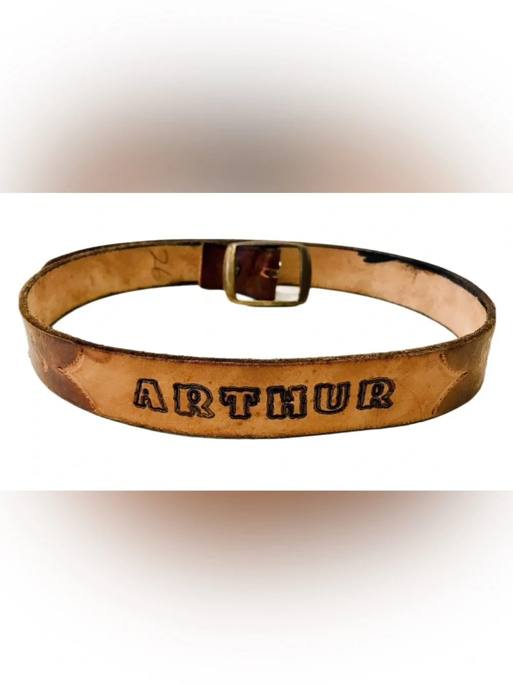 Vintage 1980’s Horses Leather Belt Youth 31” Name Arthur Hand Tooled Cowboy